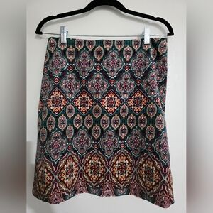 Patterned A-Line Skirt in Teal and Burgundy